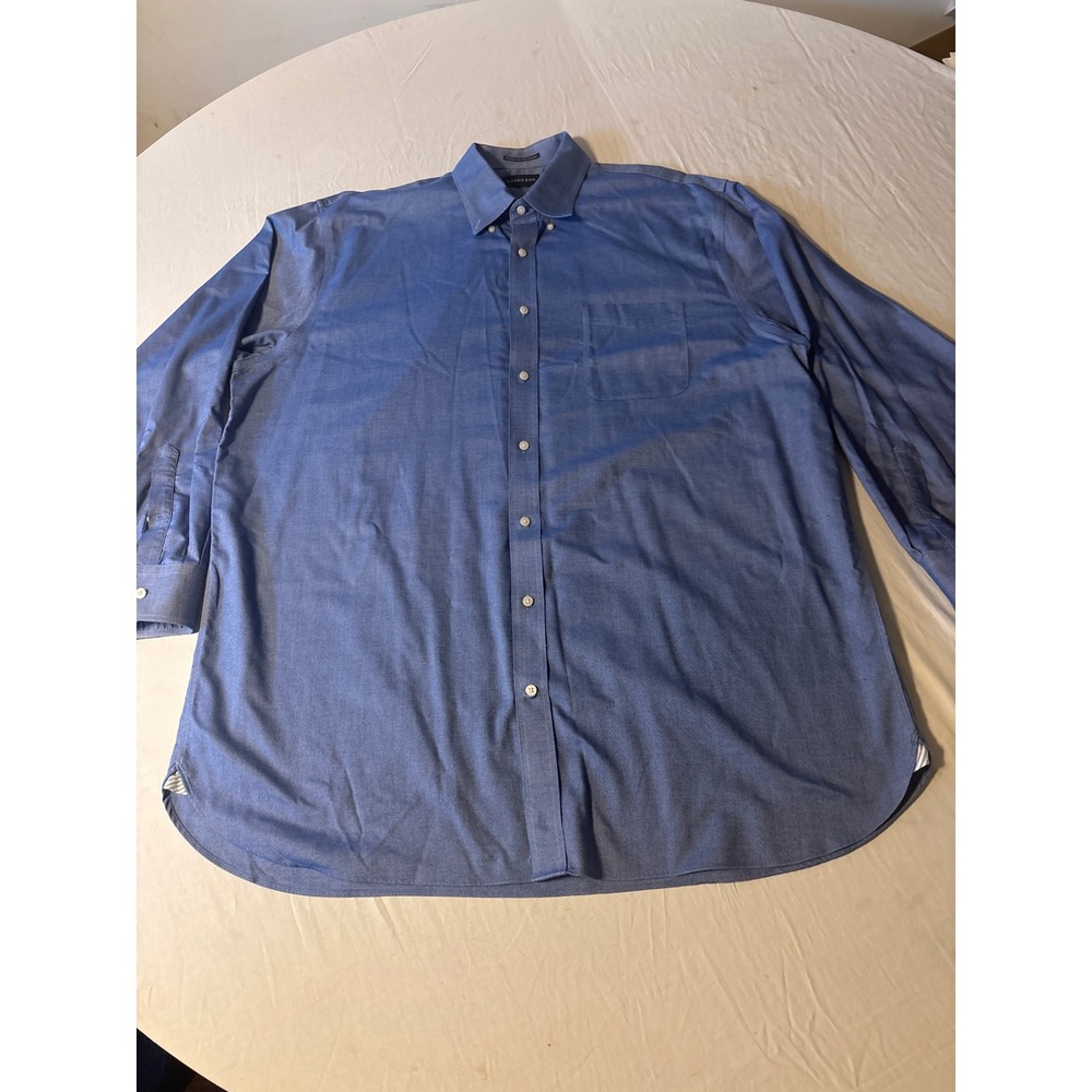 Lands End Oxford‎ Shirt Mens 17.5 Blue No Iron Supima Cotton Long Sleeve